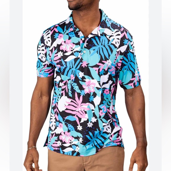 Chubbies Men's Juice Performance Polo Sz Large Golf Travel Floral Hawaiian - Picture 1 of 15